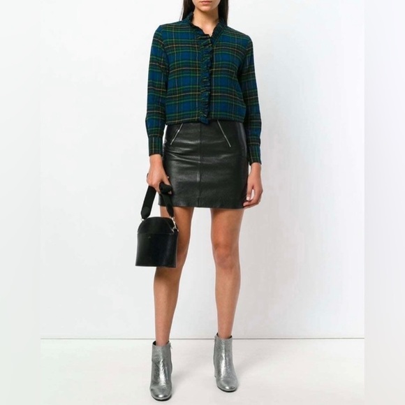 Isabel Marant‎ Etoile Awendy Checked Ruffled Shirt Blue Green Plaid 2 - Picture 2 of 8